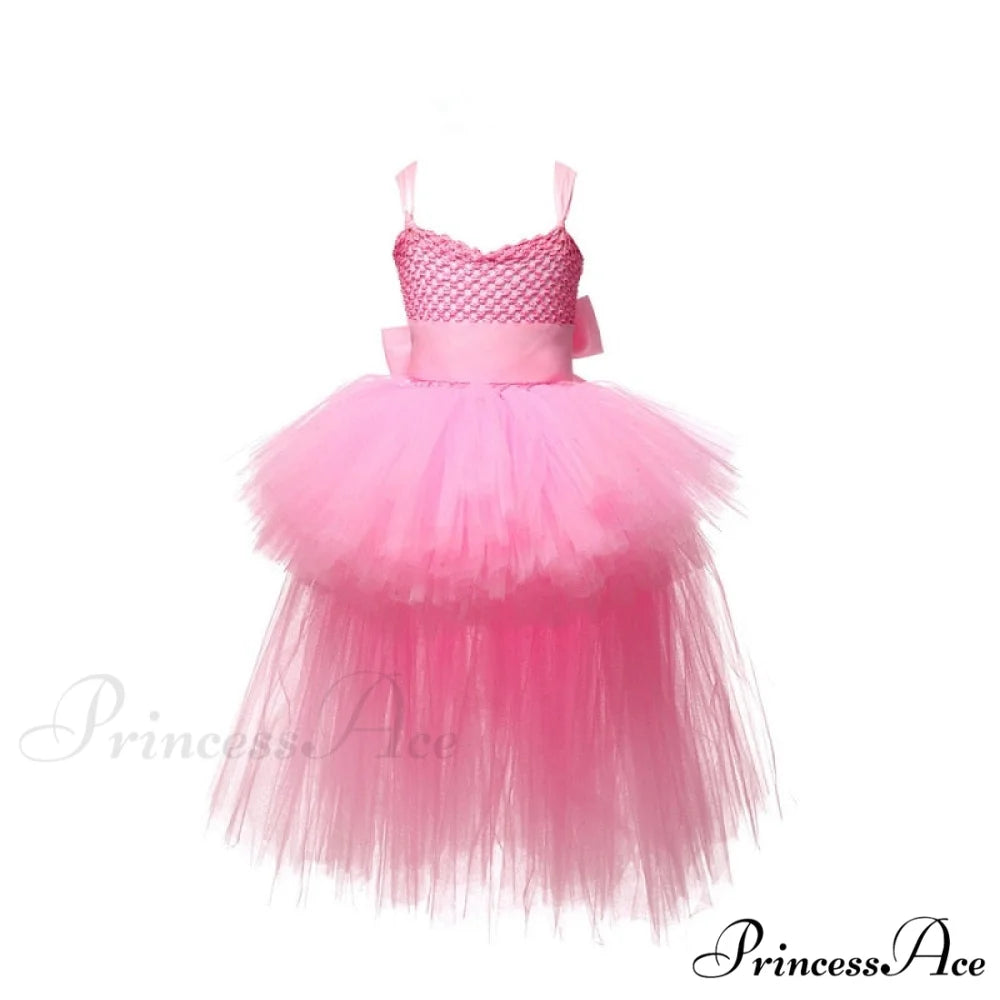 V-neck Gown Girls Gown Party Evening 1-14 Costume Tutu Ball Black Birthday with Halloween Train for Kids for Years Pink