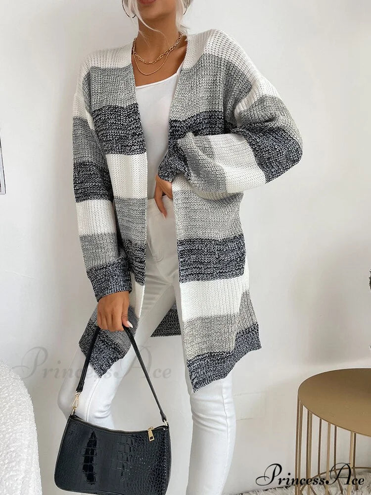 V-neck Knitted Sweater Fashion Warm Holiday Cardigan Grey / S