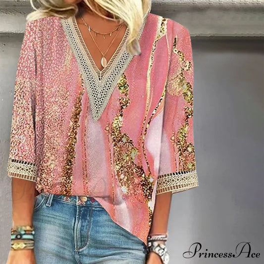 V-Neck Lace Blouse Pink / S