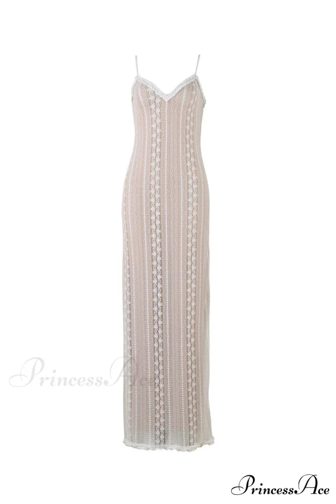 V Neck Lace Two-Piece Dress with Slit