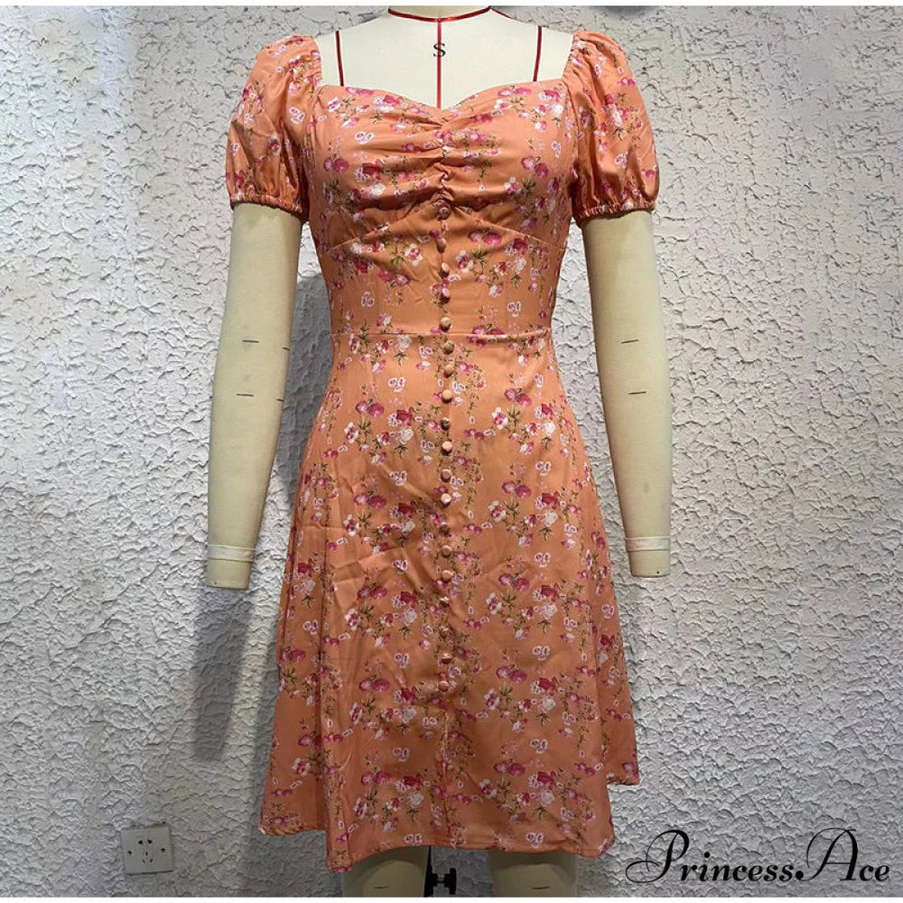 V-Neck Lace Up Lantern Sleeve Ruffles Dress L / PINK