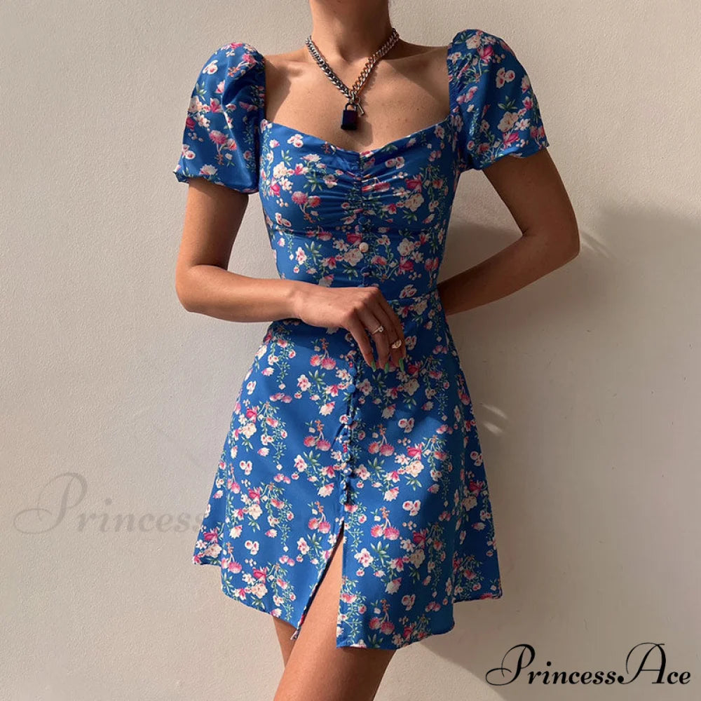 V-Neck Lace Up Lantern Sleeve Ruffles Dress S / WHITE