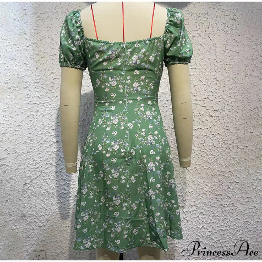 V-Neck Lace Up Lantern Sleeve Ruffles Dress XL / BLUE