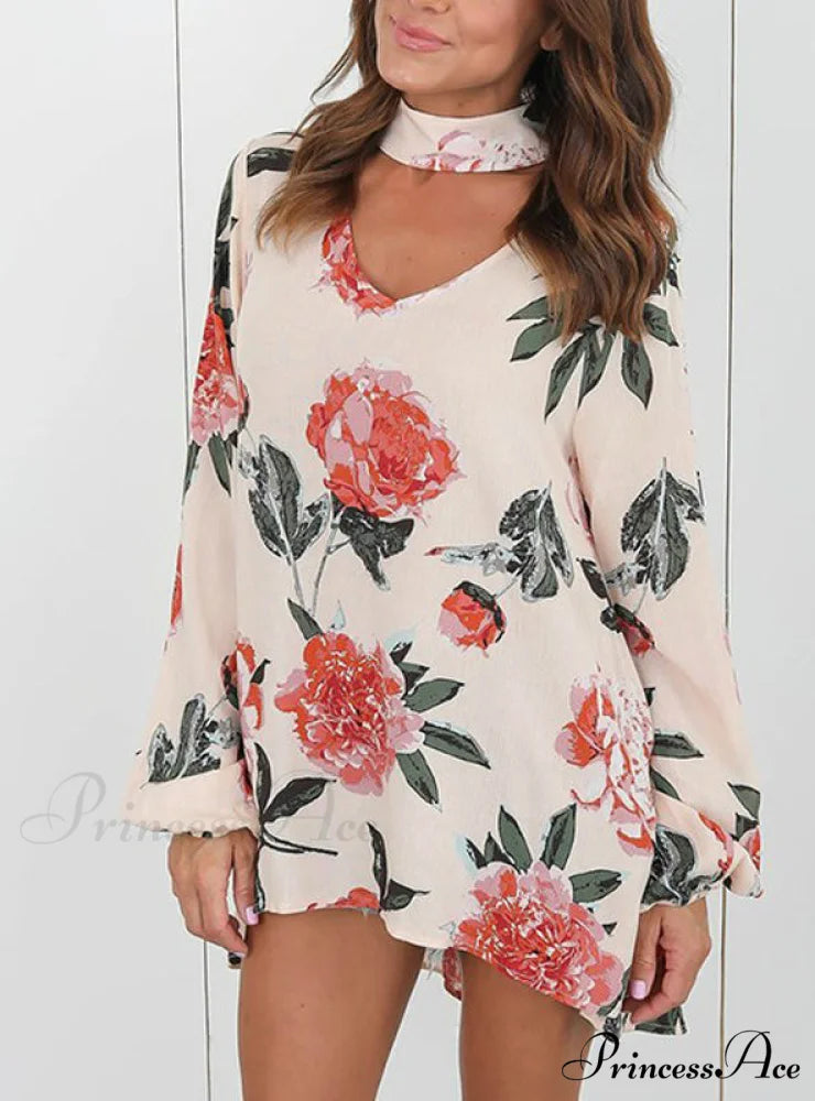 V-Neck Loose Chiffon Sleeve Blouse Dress S / WHITE