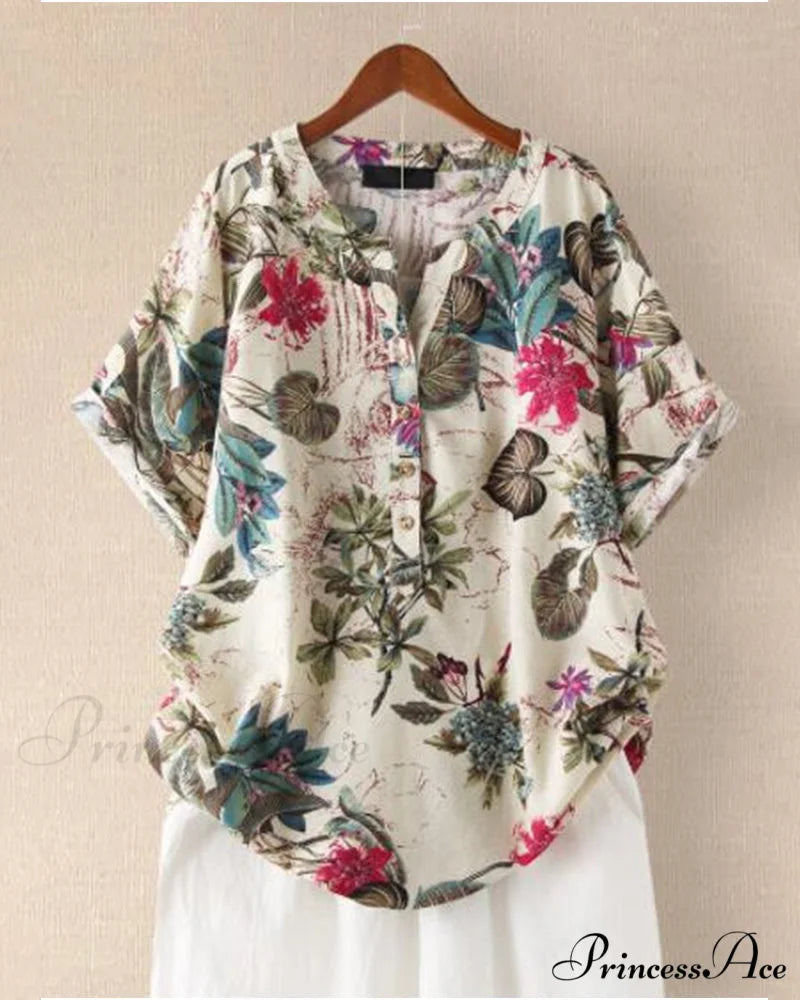 V-neck Patterned T-shirt Purple / S