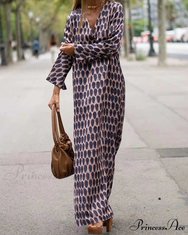 V-neck Polka Dot Print Dress