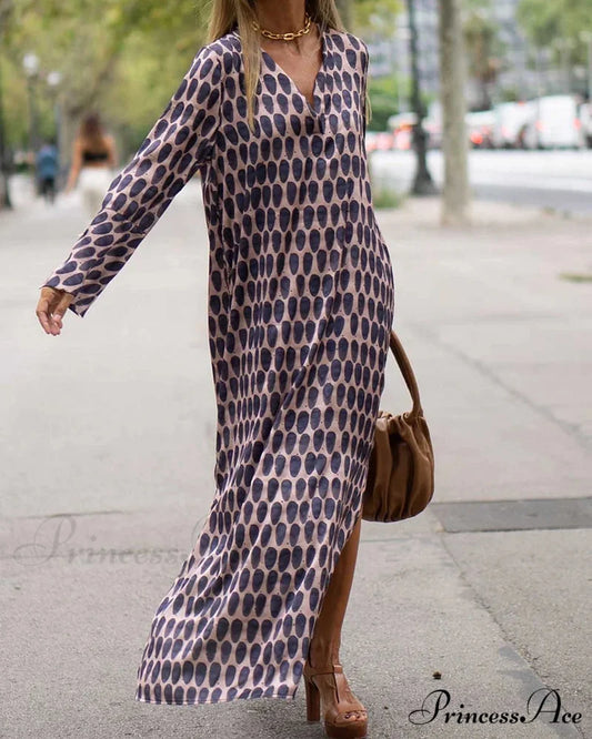 V-neck Polka Dot Print Dress Purple / S