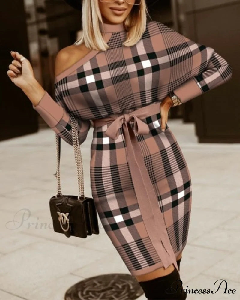 V-Neck Print Batwing Sleeve Skinny Wrap Midi Dress grid / S