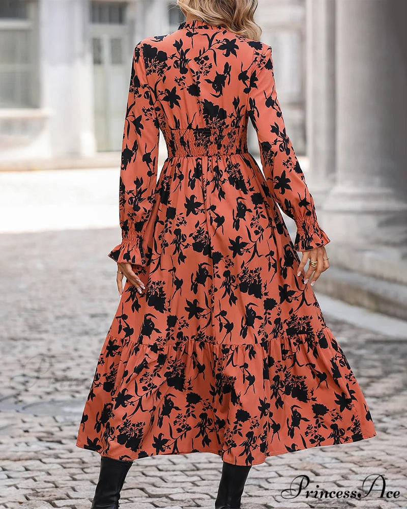 V Neck Printed A-Line Dress