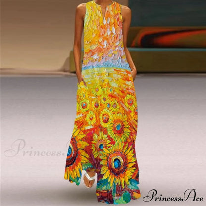 V-Neck Printed Emerald Flower Dress