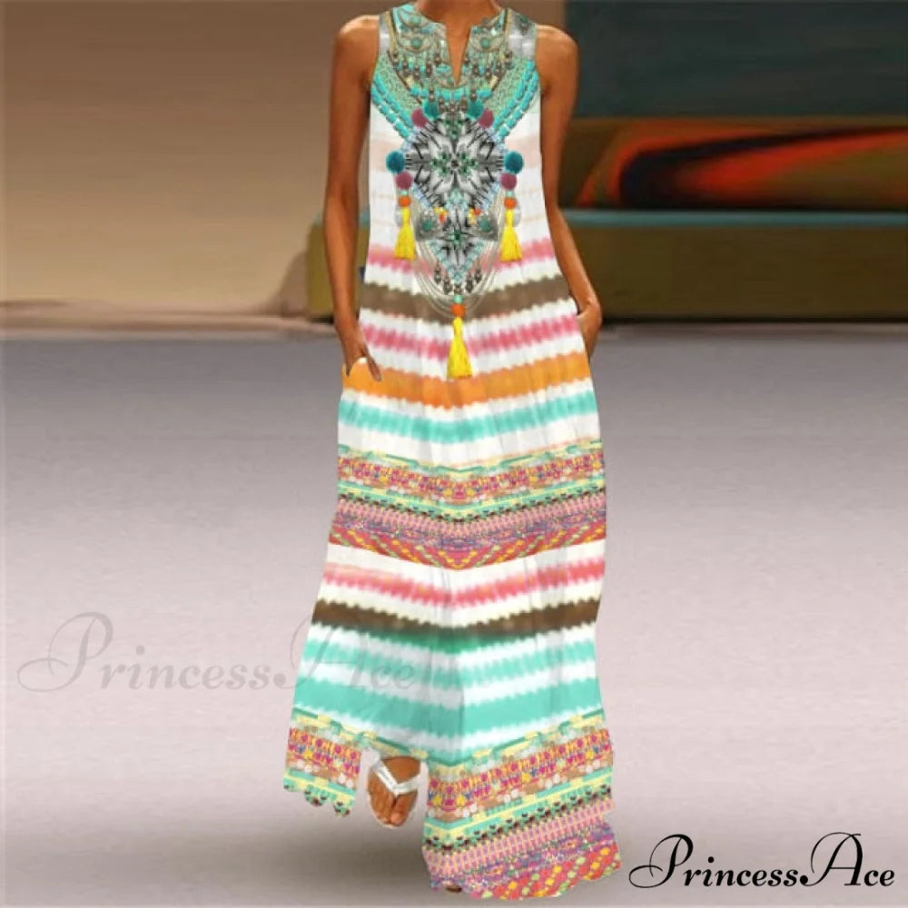 V-Neck Printed Emerald Flower Dress colorful / S