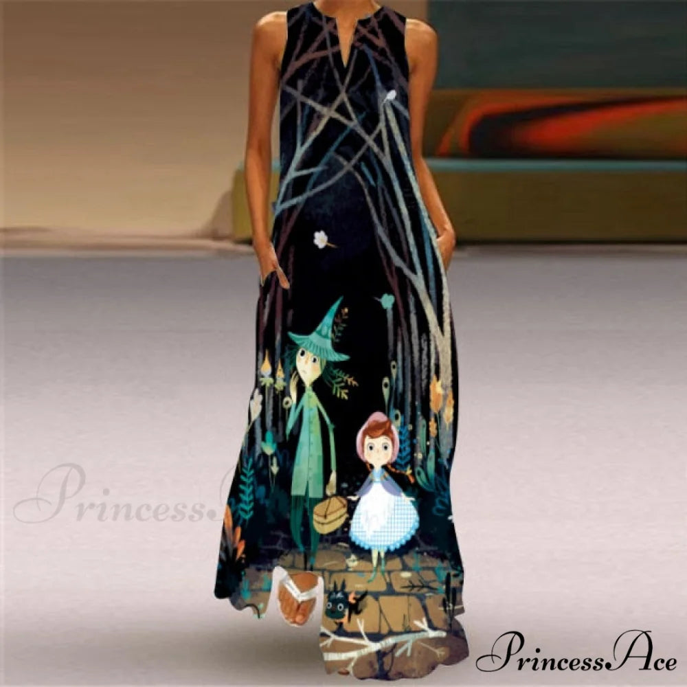 V-Neck Printed Emerald Flower Dress dark green / S