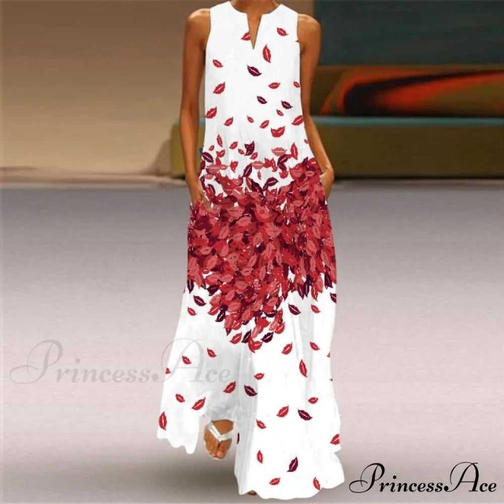 V-Neck Printed Emerald Flower Dress red / S