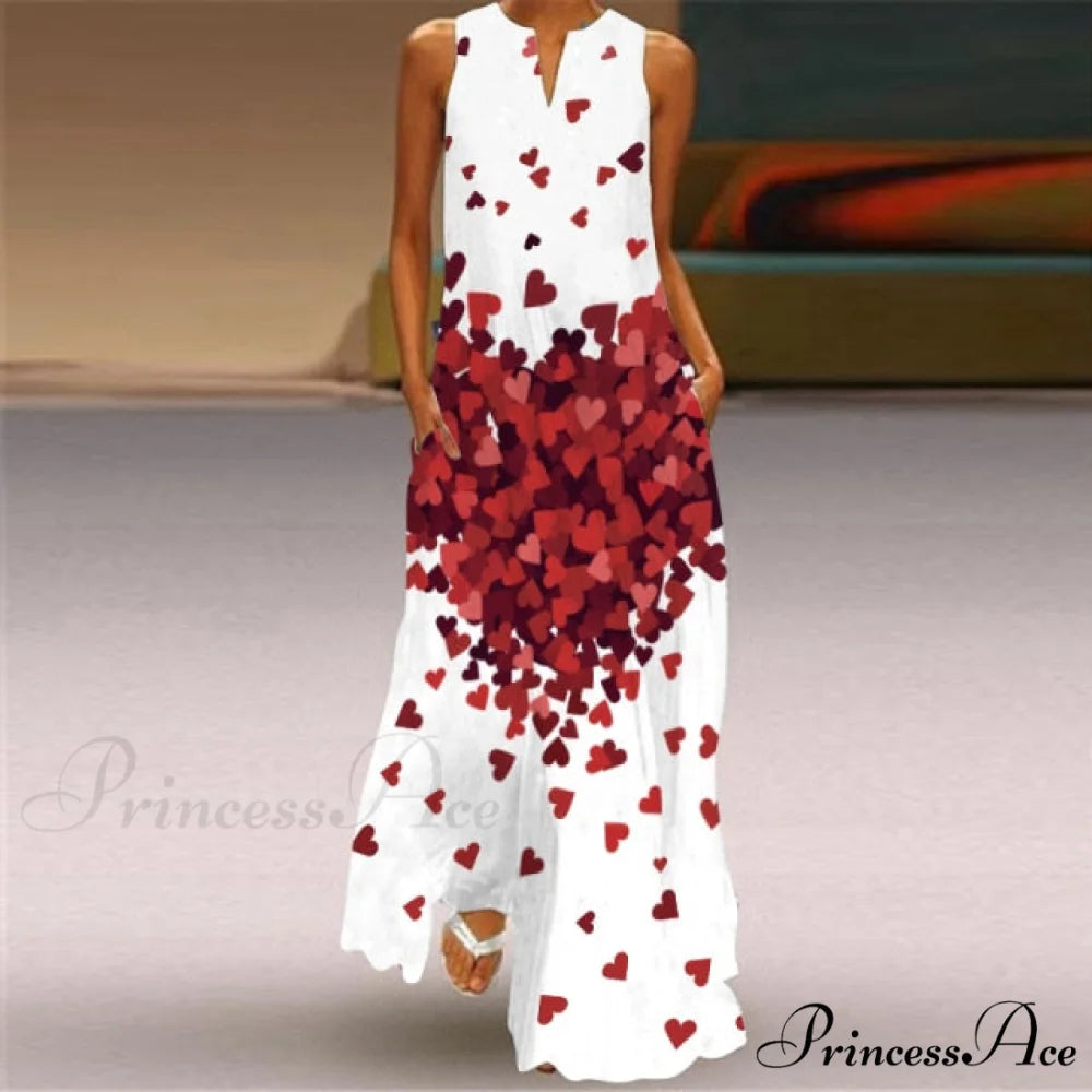 V-Neck Printed Emerald Flower Dress wine red / S