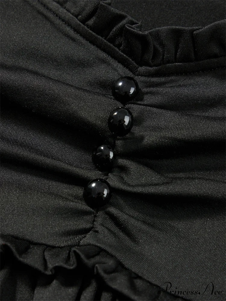 V-neck Ruched Solid Color Vintage Ruched Buttons T-Shirts