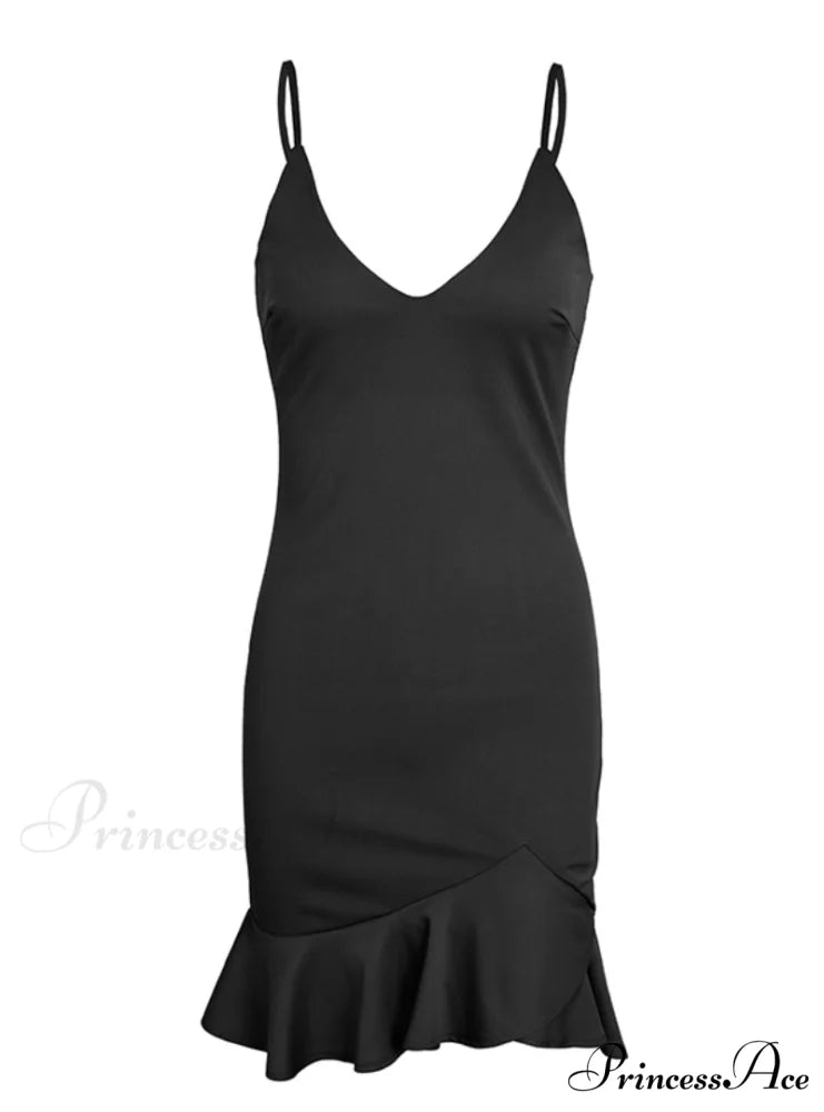 V Neck Ruffle Strap Mini Dress for Women M / Pink