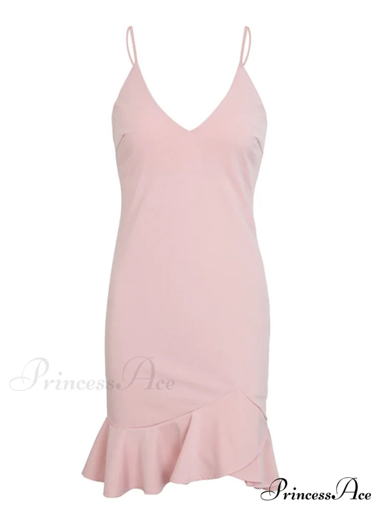 V Neck Ruffle Strap Mini Dress for Women S / Red