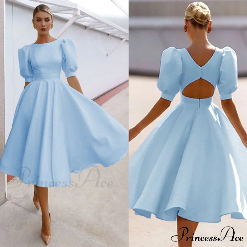 V-neck Sexy Backless Dress Blue / S