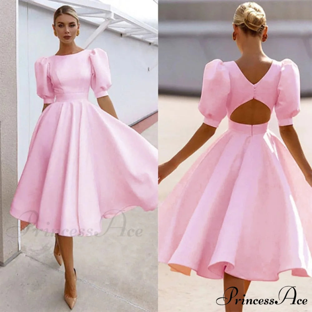 V-neck Sexy Backless Dress Pink / S