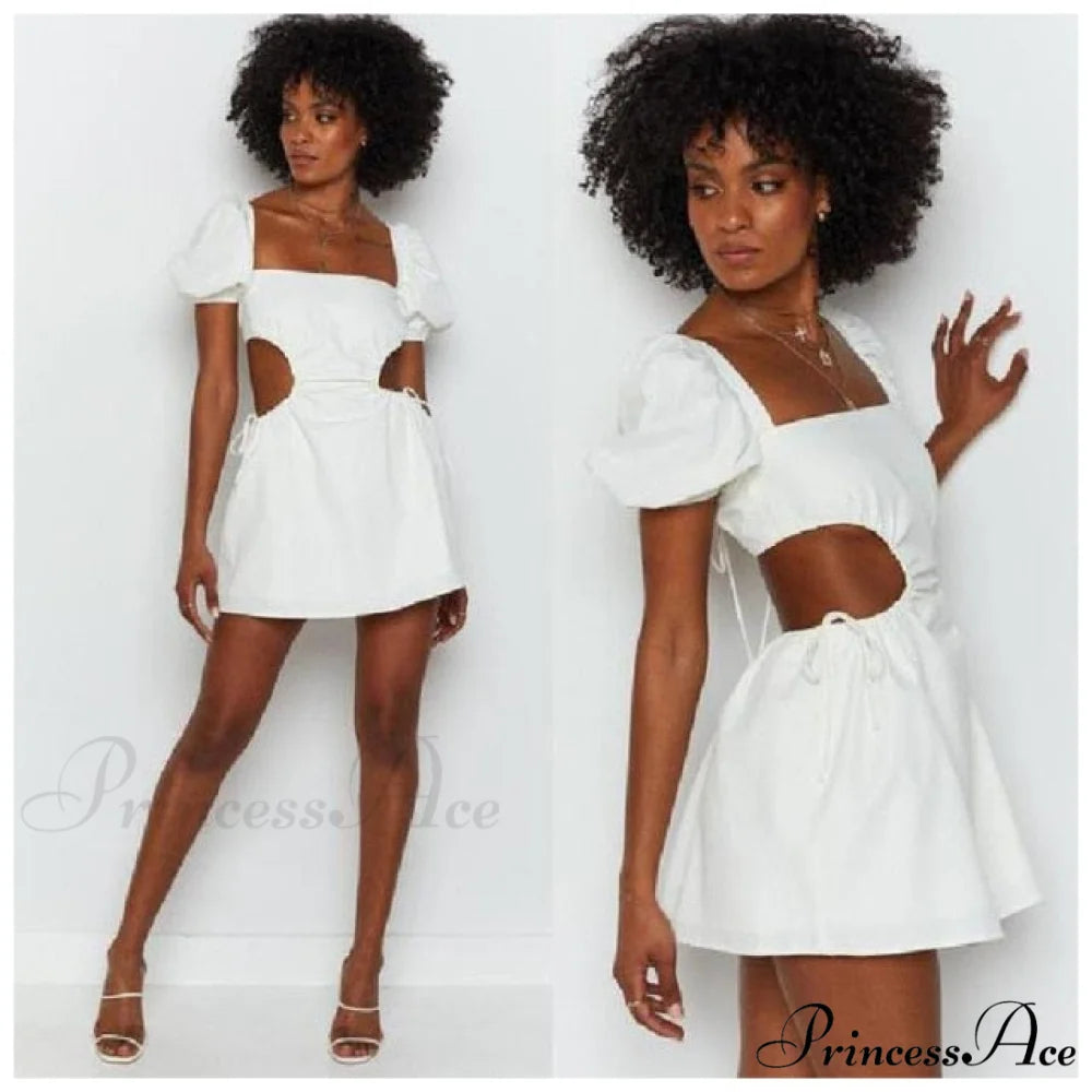 V-neck Sexy Backless Dress White 5 / S