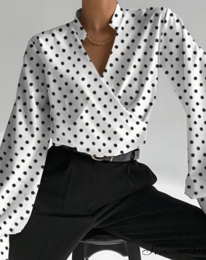 V-NECK SHIRT - TIARA White (Polka Dot) / S