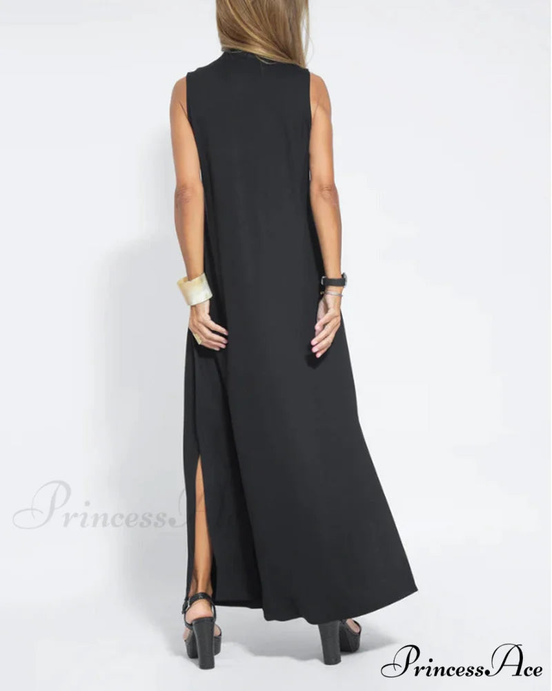 V-neck sleeveless dress in solid color