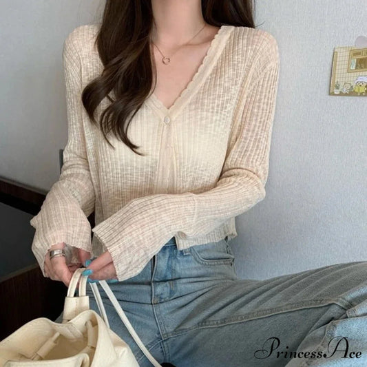 V-Neck Slim Sun Protection Korean Style Knitted Summer Cardigan cardiagn-250126