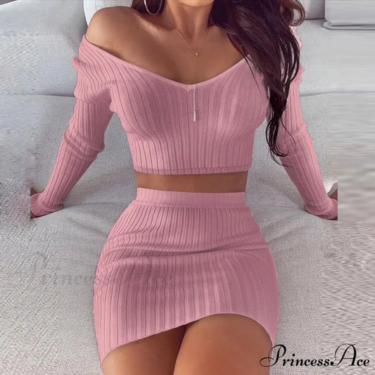 V Neck Slim the Mini Party Ladies Knit Shoulder Arm Off Warm-Season Elegant Women Gown Long Soft Striped Gown Dress 01