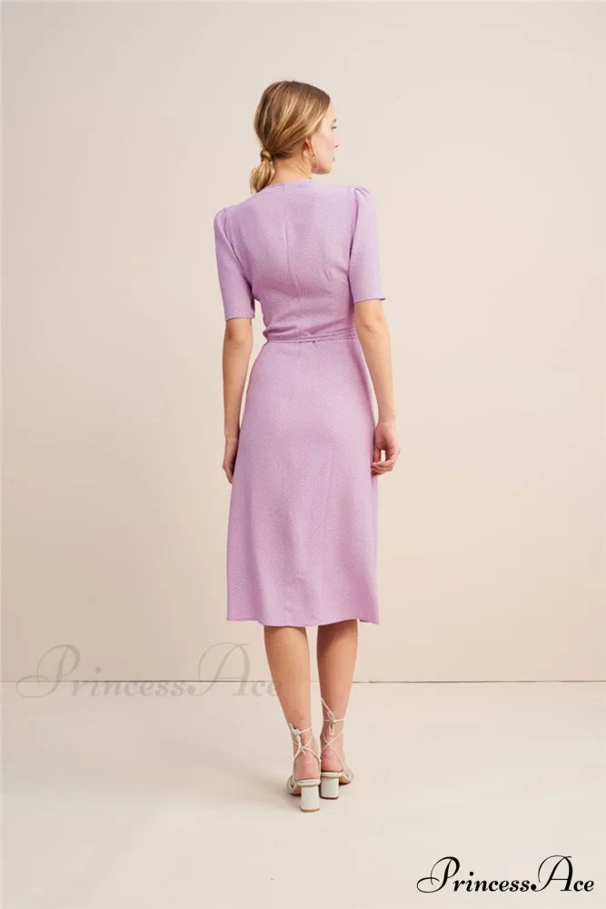 V Neck Slit Short Sleeve Dress