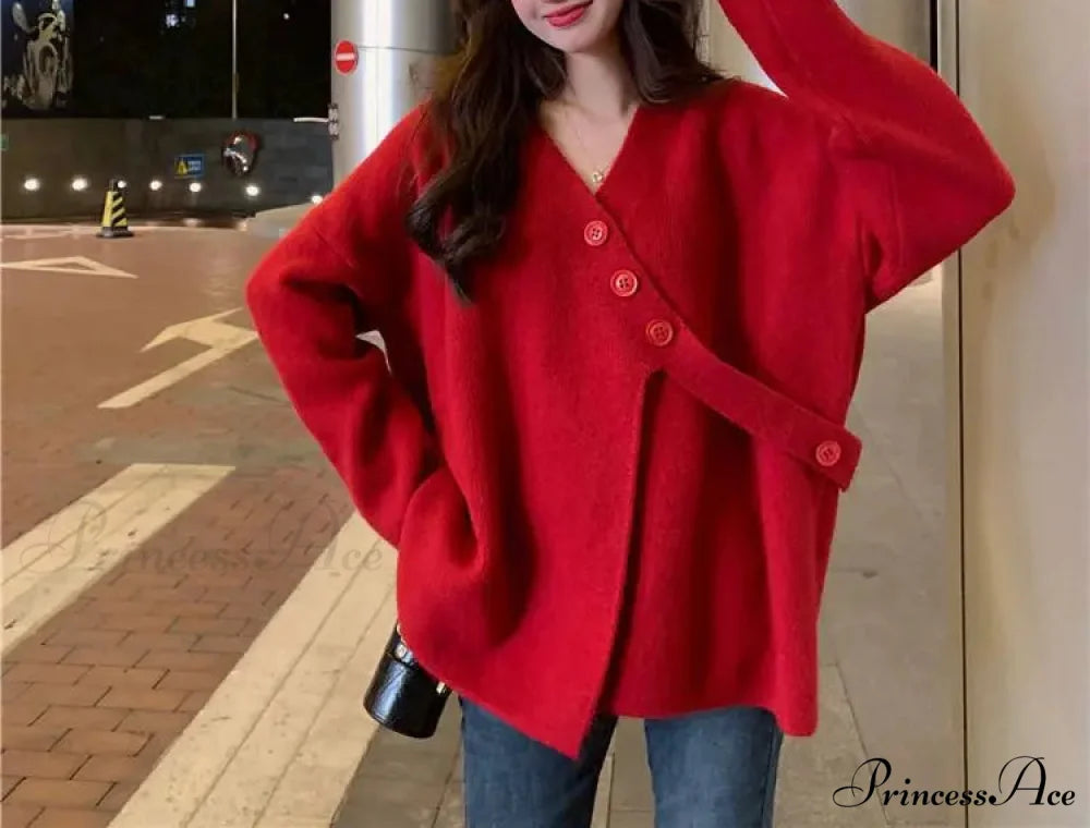 V-Neck Solid Simplicity Office Lady Autumn Knit Cardigan V-Neck Stable Minimalist Professional Woman Fall Knit Cardigan