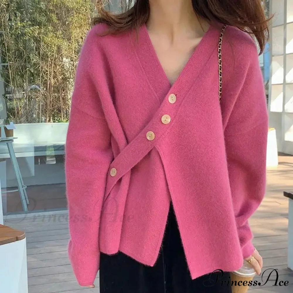 V-Neck Solid Simplicity Office Lady Autumn Knit Cardigan V-Neck Stable Minimalist Professional Woman Fall Knit Cardigan