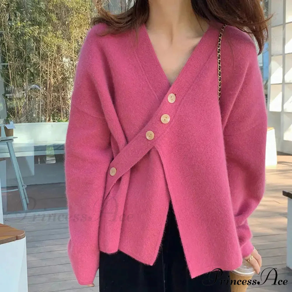 V-Neck Solid Simplicity Office Lady Autumn Knit Cardigan V-Neck Stable Minimalist Professional Woman Fall Knit Cardigan