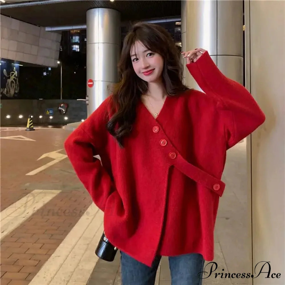 V-Neck Solid Simplicity Office Lady Autumn Knit Cardigan V-Neck Stable Minimalist Professional Woman Fall Knit Cardigan