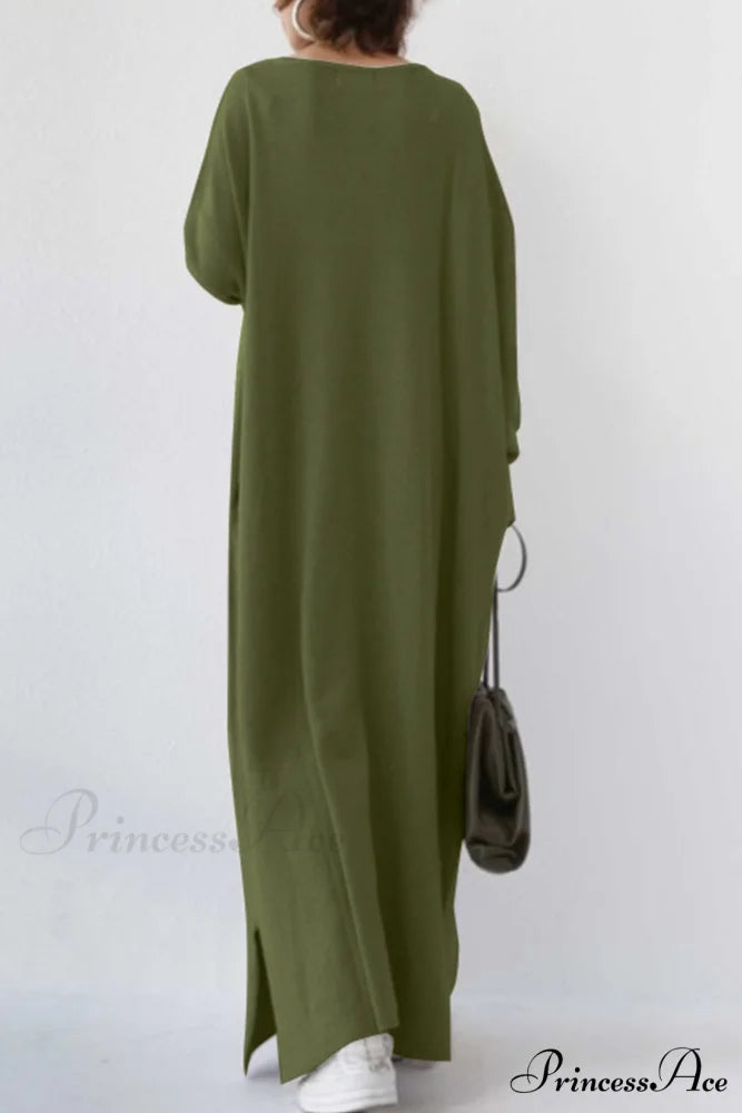 V Neck Sweatshirt Dress with Slit Hem Army Green / 4XL