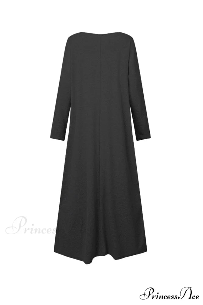 V Neck Sweatshirt Dress with Slit Hem Black / 4XL