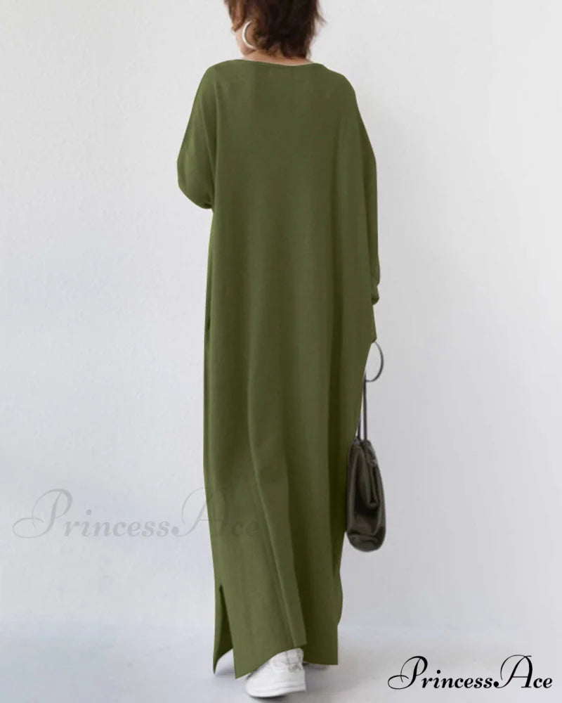 V Neck Swing Dress - Long Sleeve