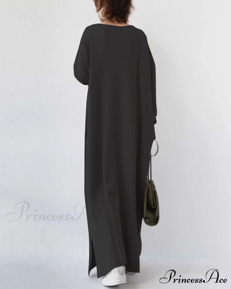 V Neck Swing Dress - Long Sleeve