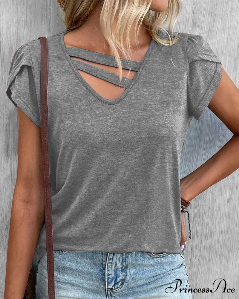 V-neck T-shirt Gray / S