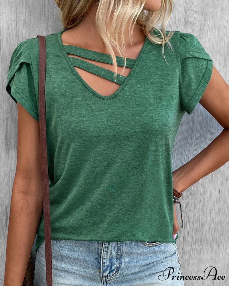 V-neck T-shirt Green / S