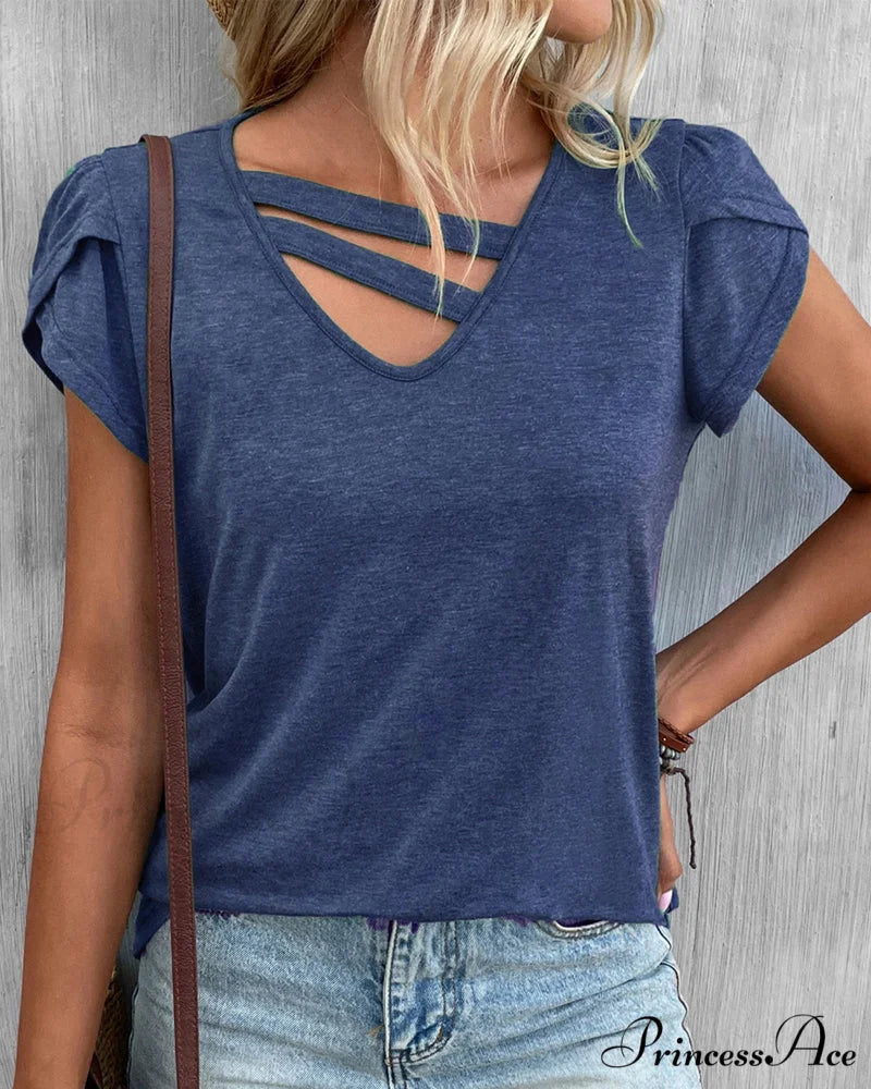 V-neck T-shirt Navy Blue / S