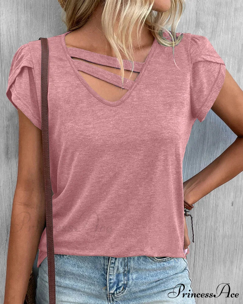 V-neck T-shirt Pink / S
