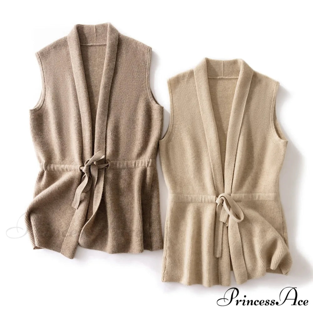 V-Neck Tie Vest Vest Women’s Short Knit Cardigan