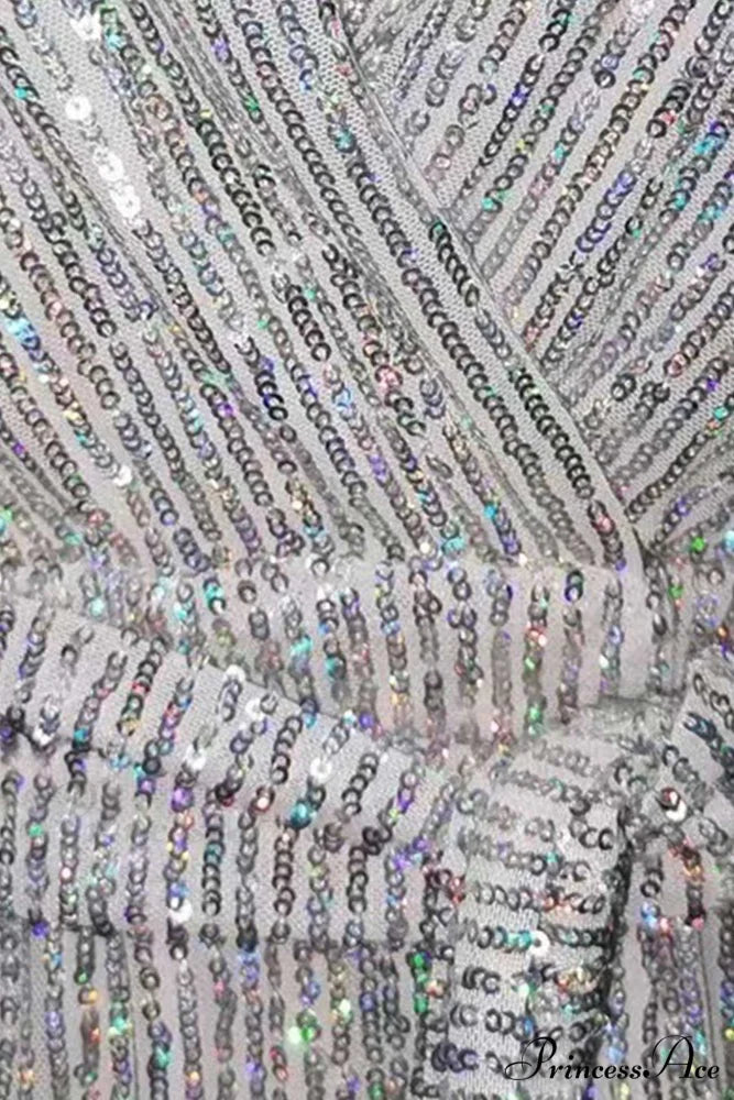 V Neck Tie-waist Dress with Sequins