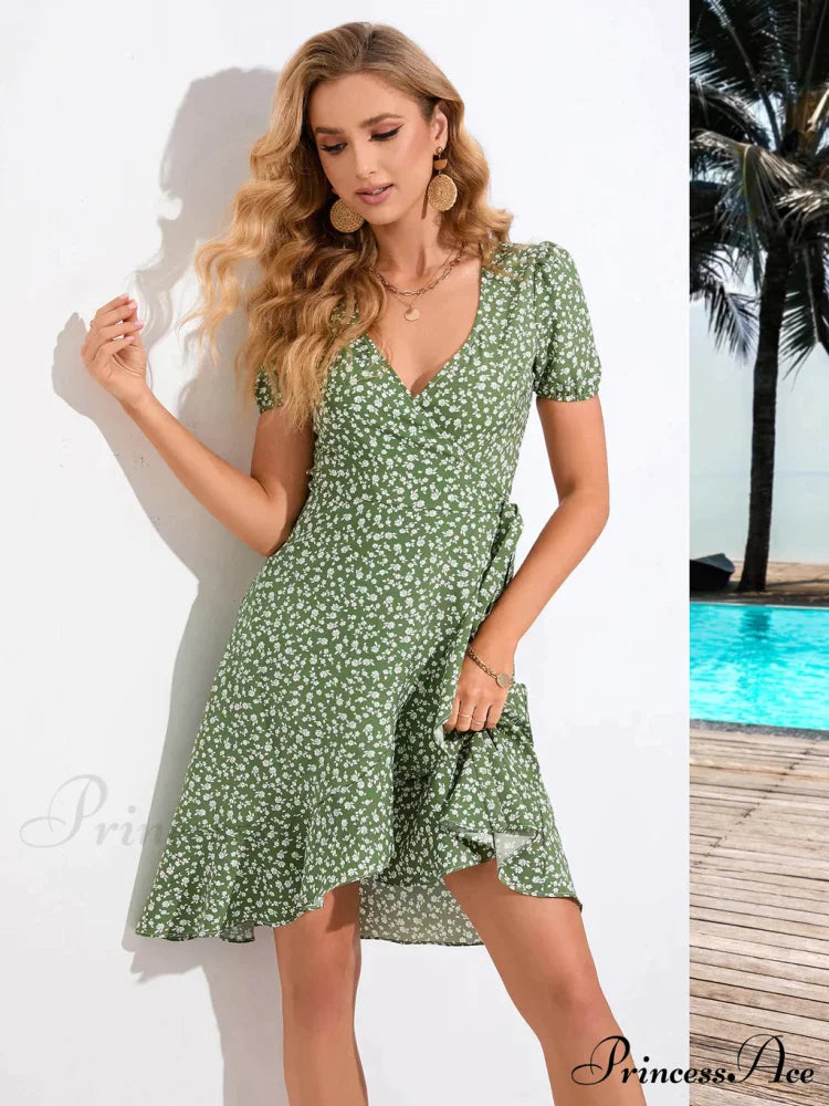 V-Neck with Gown Flowered Arm Brief Bohemian Print