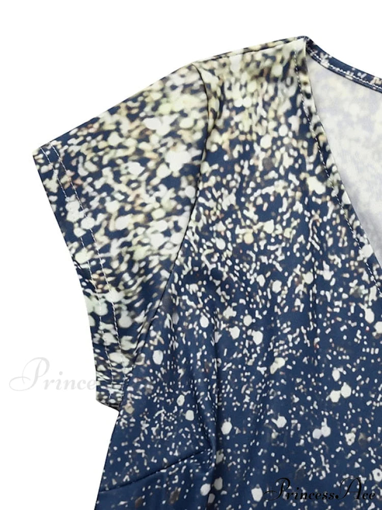 V Patchwork Line Midi A Gown with 2024 Blue Chiffon Navy Color Warm-Season - Neck Women’s and Gown Gradient Spring
