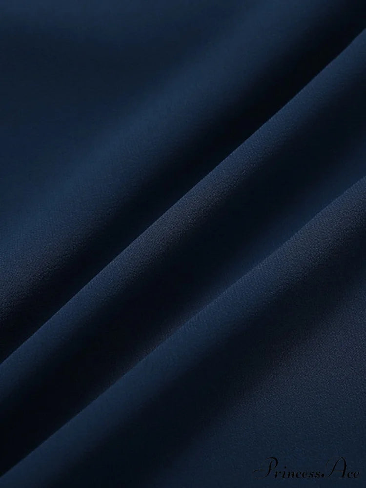 V Patchwork Line Midi A Gown with 2024 Blue Chiffon Navy Color Warm-Season - Neck Women’s and Gown Gradient Spring