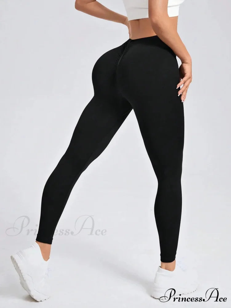 V-Waist High-Elastic Knitting Yoga Sport Legging Black / S