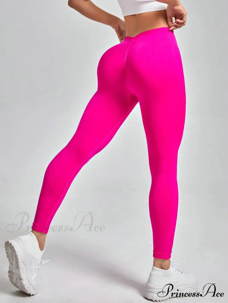V-Waist High-Elastic Knitting Yoga Sport Legging Pink / S