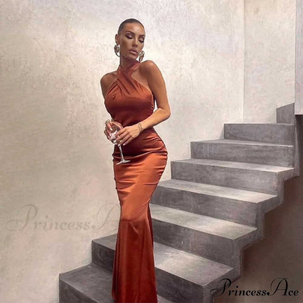 Valentina Formal Stylish Corset Mermaid Dress Orange / S