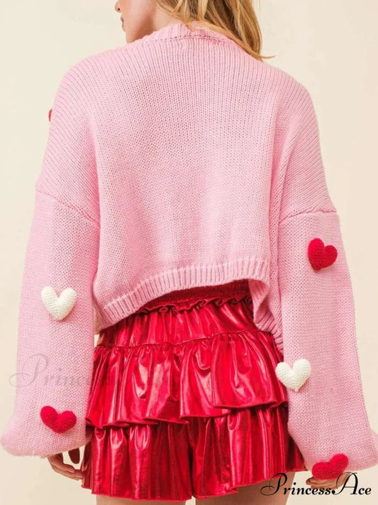 Valentine’s Day 3D Heart Embroidery Sweater cardigans-241228